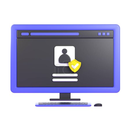 Photo for Arafed computer monitor with a shield on the screen. 3d illustration icon. Cartoon minimal style. - Royalty Free Image