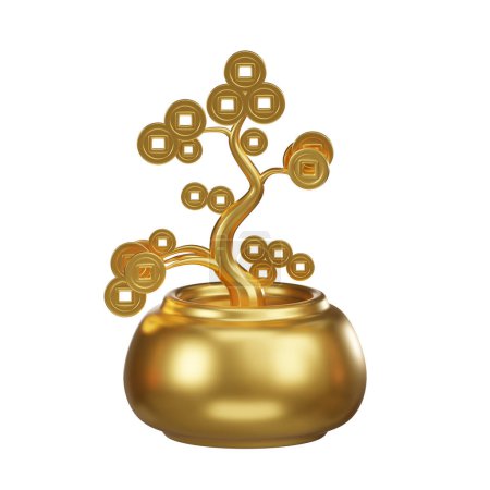 Photo for A 3D icon featuring a golden Chinese money tree, often associated with wealth, prosperity, and good fortune in Feng Shui - Royalty Free Image