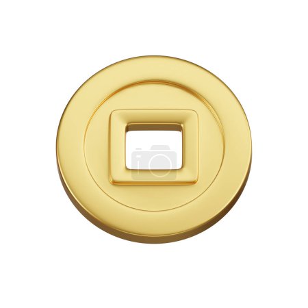 Téléchargez les photos : Une icône 3D représentant une pièce d'or chinoise traditionnelle avec un trou carré, représentant communément richesse et prospérité. - en image libre de droit