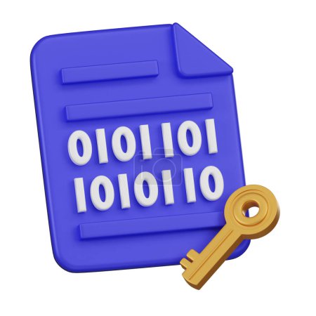 Photo for A 3D icon showing a document with binary code and a golden key, illustrating the concept of data encryption and secure information. - Royalty Free Image