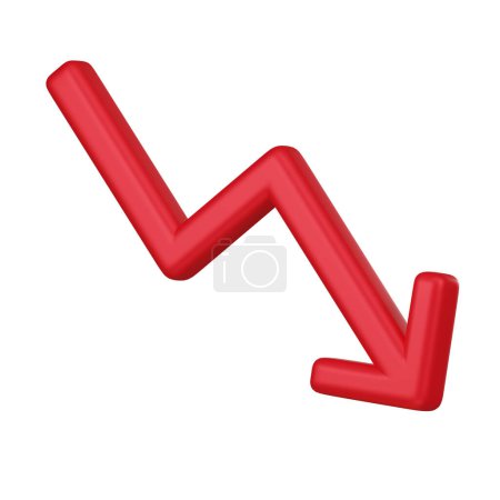 Photo for A 3D icon featuring a red downward arrow, commonly representing a decline, decrease, or negative trend in financial and business metrics. - Royalty Free Image