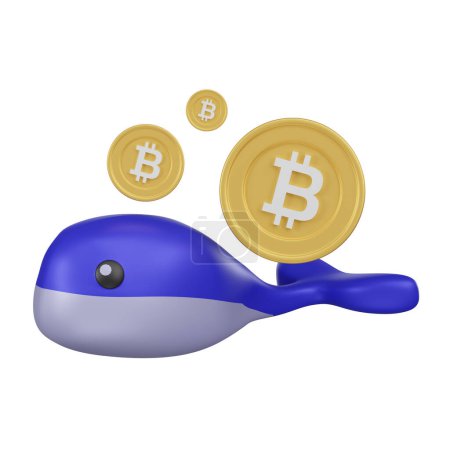 Photo for A 3d Illustration representation of a 'crypto whale', symbolized by a large whale alongside Bitcoin coins, indicative of significant market influence and accumulation. - Royalty Free Image