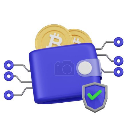 Téléchargez les photos : Cette illustration 3D présente un portefeuille cryptographique sécurisé avec un bouclier de protection, symbolisant des fonctionnalités de sécurité robustes pour le stockage de crypto-monnaie. - en image libre de droit