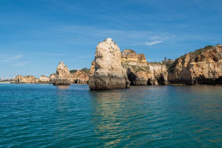algarve, portugal - view of the famous rock in lagos, lagos, algarve, portugal