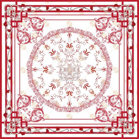 Photo for Vintage frame with floral ornaments. a red and white square pattern with floral design. - Royalty Free Image