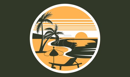 Téléchargez les illustrations : Colorful Beach SVG Illustration Design, Bonjour, Summer California Beach Vector T-shirt Design. - en licence libre de droit