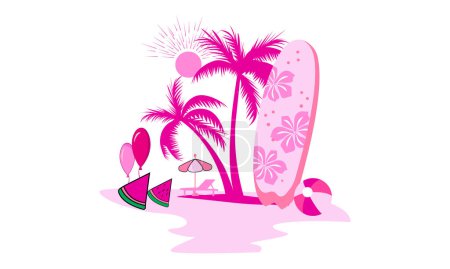 Téléchargez les illustrations : Illustration vectorielle de plage d'été colorée Design. - en licence libre de droit