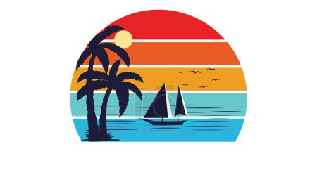 Téléchargez les illustrations : Heure d'été Bateaux de surf Illustration de plage colorée Design, Bonjour, Summer California Beach Vector T-shirt Design. - en licence libre de droit