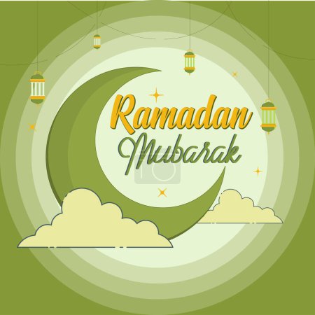 Ramadan moon in dark green sky Background, Ramadan Mubarak, Ramadan Kareem, Typography template.
