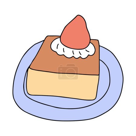 Téléchargez les illustrations : Illustration de gâteaux superposés adorables et minimalistes avec crème fouettée et fraise fraîche. - en licence libre de droit