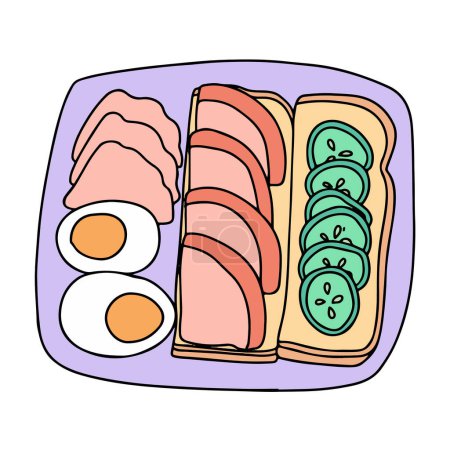 Téléchargez les illustrations : Mignon menu du petit déjeuner, illustration simple dans le style doodle. - en licence libre de droit