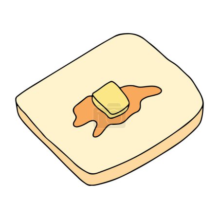 Téléchargez les illustrations : Illustration du pain et du beurre tranchés dans un style charmant et minimaliste - en licence libre de droit