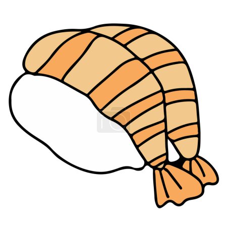Téléchargez les illustrations : Dessin animé crevettes sushi isolé vecteur illustration - en licence libre de droit