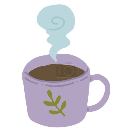 Téléchargez les illustrations : Thé chaud dans une tasse avec des feuilles, illustration vectorielle - en licence libre de droit