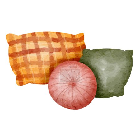 Ilustración de Acuarela almohadas textiles vector conjunto sobre fondo blanco - Imagen libre de derechos