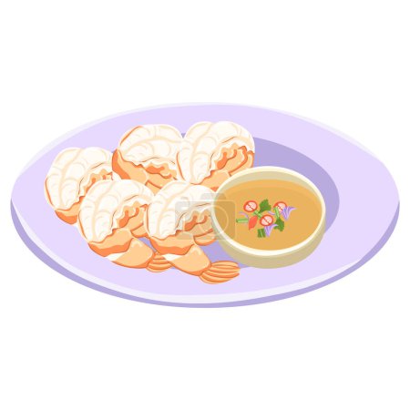 Ilustración de Ensalada con camarones y verduras comida tailandesa en el plato - Imagen libre de derechos