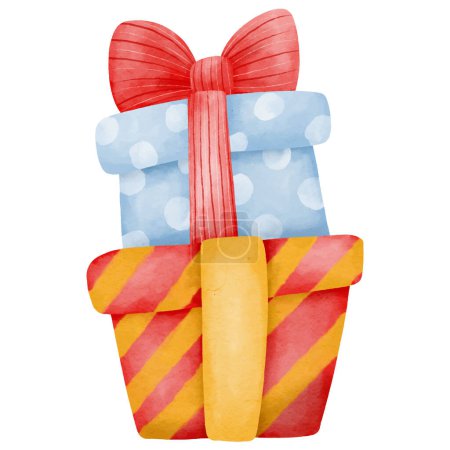Téléchargez les illustrations : Peintures colorées de style aquarelle boîtes cadeaux de Noël - en licence libre de droit