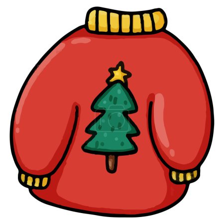 Téléchargez les illustrations : Couleur rouge du pull en laine avec motif arbre de Noël aquarelle peintures de style - en licence libre de droit