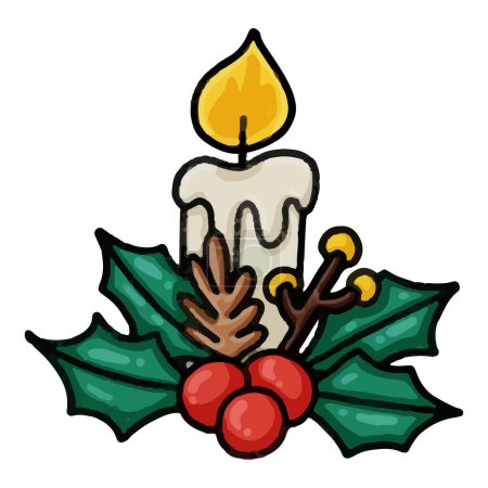 Téléchargez les illustrations : Bougie décoration de Noël isolé - en licence libre de droit