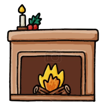 Illustration for Burning fireplace with christmas decoration - Royalty Free Image