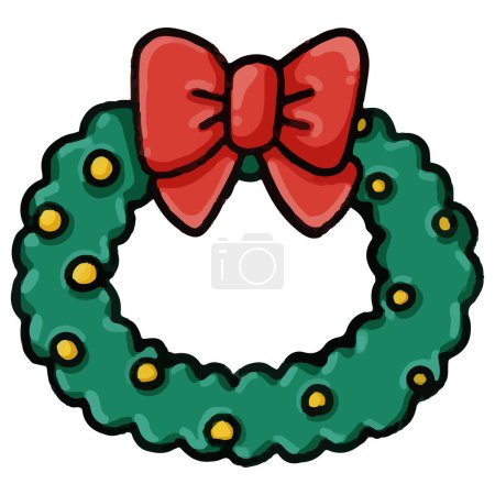 Illustration for Merry Christmas with berry wreath doodle style. Christmas wreath winter floral - Royalty Free Image