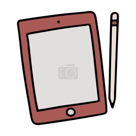 Ilustración de Tableta de dibujos animados con un lápiz, ilustración, vector sobre un fondo blanco. - Imagen libre de derechos