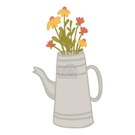 Téléchargez les illustrations : Arrosoir avec icône de fleurs - en licence libre de droit