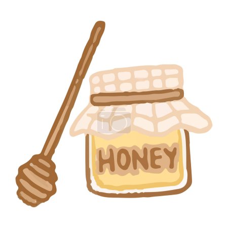 Téléchargez les illustrations : Dessin animé à la main miel et bâton de miel - en licence libre de droit