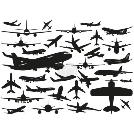 Téléchargez les photos : Ensemble d'avions de silhouette vectorielle - en image libre de droit
