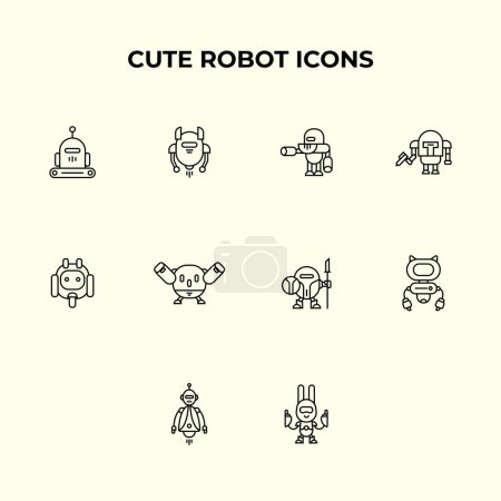 Ilustración de Conjunto de iconos de robot lindo moderno - Imagen libre de derechos