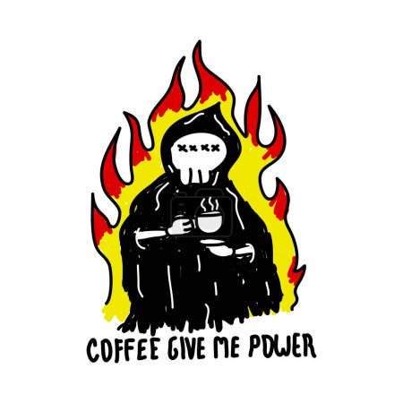 Illustration for Coffee give me power for tee print and background wallpaper - Royalty Free Image