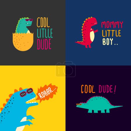Illustration for Cute dinosaur vector collection for print, greeting card and background wallpaper - Royalty Free Image