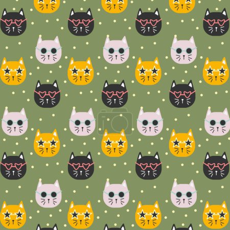 Illustration for Seamless childish pattern with cute hand drawn cat. for fabric, print, textile, wallpaper, apparel - Royalty Free Image