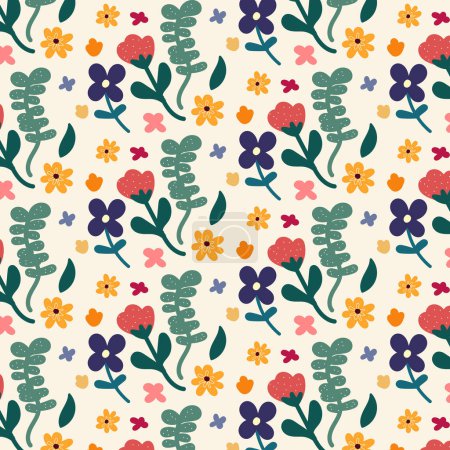 Illustration for Seamless childish pattern with cute hand drawn flower. for fabric, print, textile, wallpaper, apparel - Royalty Free Image