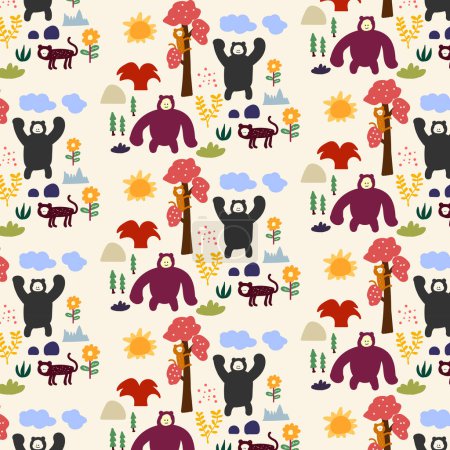 Ilustración de Animales dibujados a mano lindo patrón sin costuras. para tela, estampado, textil y wallpape - Imagen libre de derechos