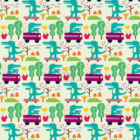 Illustration for Cute hand drawn animals Seamless pattern. for fabric, print, textile and wallpaper - Royalty Free Image