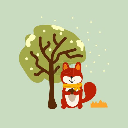 Téléchargez les illustrations : Écureuil mignon avec un chapeau et une écharpe, illustration dessinée à la main pour tissu, textile et imprimé - en licence libre de droit