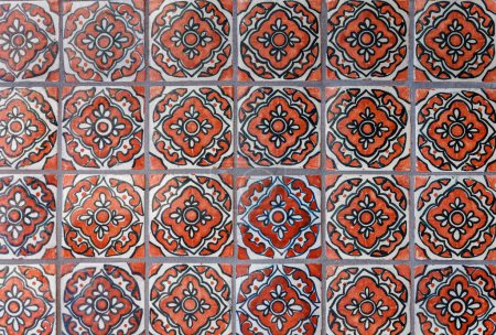 Photo for Handpainted Mexican Spanish Tile Wall Floor - Royalty Free Image