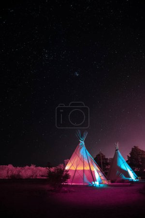 Photo for Teepees Under Night Sky Full of Stars in Marfa, Texas - Royalty Free Image