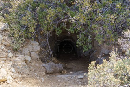 Téléchargez les photos : Entrée de la grotte du puits de mine à Eagle Cliff Mine Cabane dans le parc national Joshua Tree, Californie - en image libre de droit