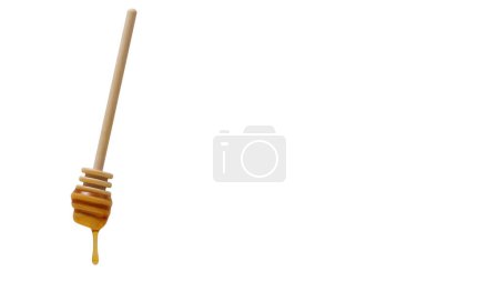Photo for Wooden honey dipper dripping. Isolated white background and copy space - Royalty Free Image