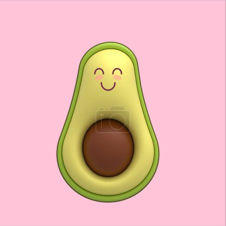 Photo for Happy Kawaii Avocado Half 3D Character with a smiling face - Royalty Free Image
