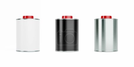 Photo for Metal spray cans with  red caps. Front view isolated on white background. Realistic product packaging mockup. - Royalty Free Image