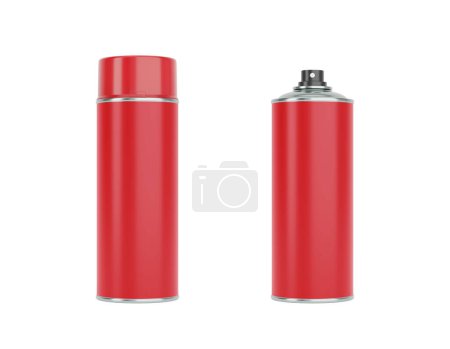 Photo for Red spray cans with red caps. Front and side view isolated on white background. Realistic product packaging mockup. - Royalty Free Image