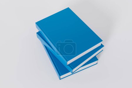 pila de libros azules cerrados aislados sobre fondo blanco con espacio de copia