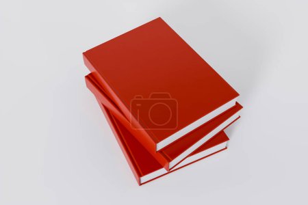 pile of closed red books isolated on white background with copy space