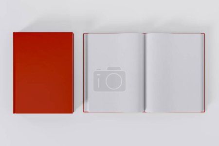 Téléchargez les photos : Livres rouges ouverts et fermés isolés sur fond blanc avec espace de copie - en image libre de droit