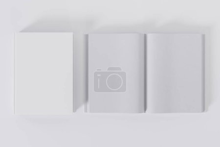Téléchargez les photos : Livres blancs ouverts et fermés isolés sur fond blanc avec espace de copie - en image libre de droit