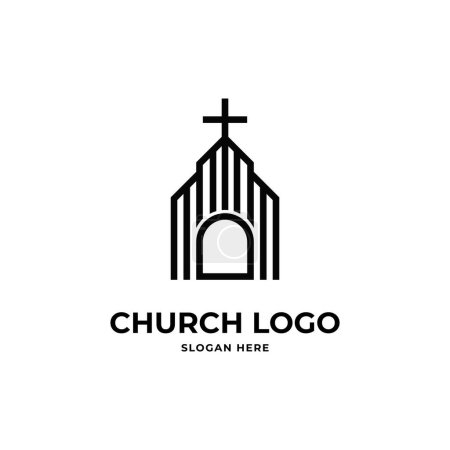 Téléchargez les illustrations : Icône église logo vecteur ligne art conception concept idée - en licence libre de droit