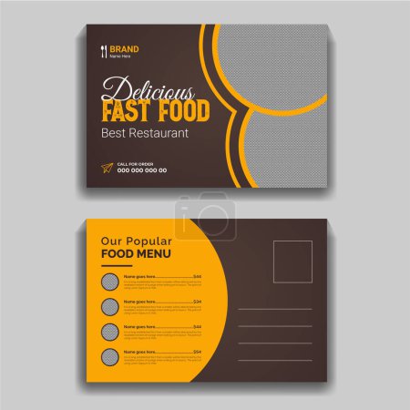 Illustration for Restaurant Food Service Postcard Design Template - Royalty Free Image